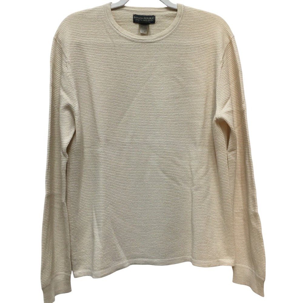 Banana Republic Italian Merino Ribbed Sweater Men's Medium Cream Quiet Luxury